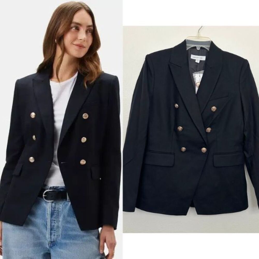 NWT Amour Vert Tobie Double Breasted Blazer Shoulder Pad Navy Nautical Women's S